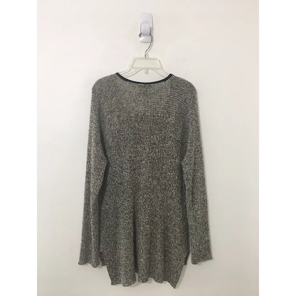Eileen Fisher Wool Linen V-Neck Long Sleeve Sweater Black White Large - Picture 2 of 3